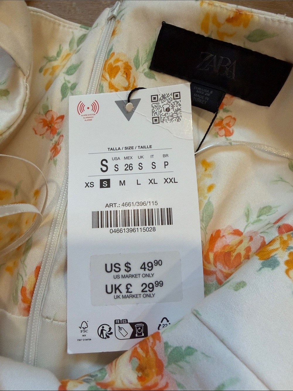 NWT Zara Cream Orange & Yellow Floral Cottagecore Mini Dress - Picture 4 of 13